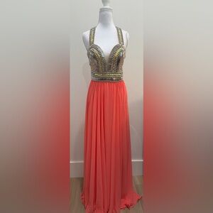 Terani Couture Coral Gown  with Embellished Bodice